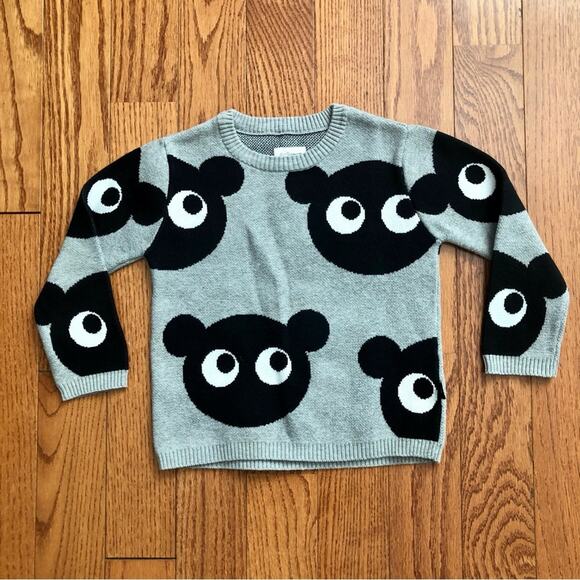 Huxbaby Jumper Grey Marle Black Panda Print Crewneck Knot Sweater Boy’s Size 5 - Picture 2 of 9